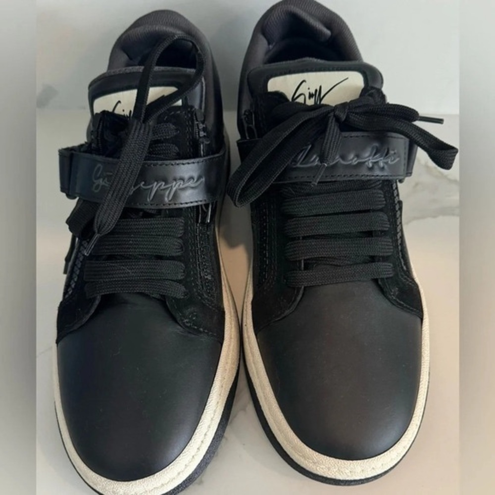 NEW Giuseppe Zanotti GZ94 low top leather sneakers black white velour EU44 US11